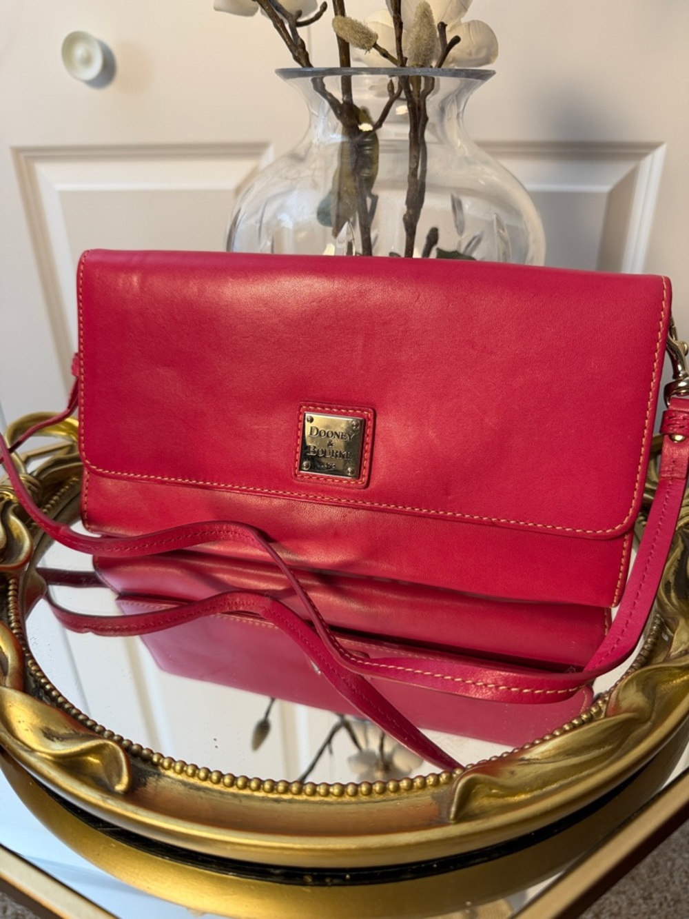 Dooney & Bourke Hot Pink Leather Crossbody with Gold Plaque